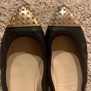 VALENTINO Studded Black and Gold Flats